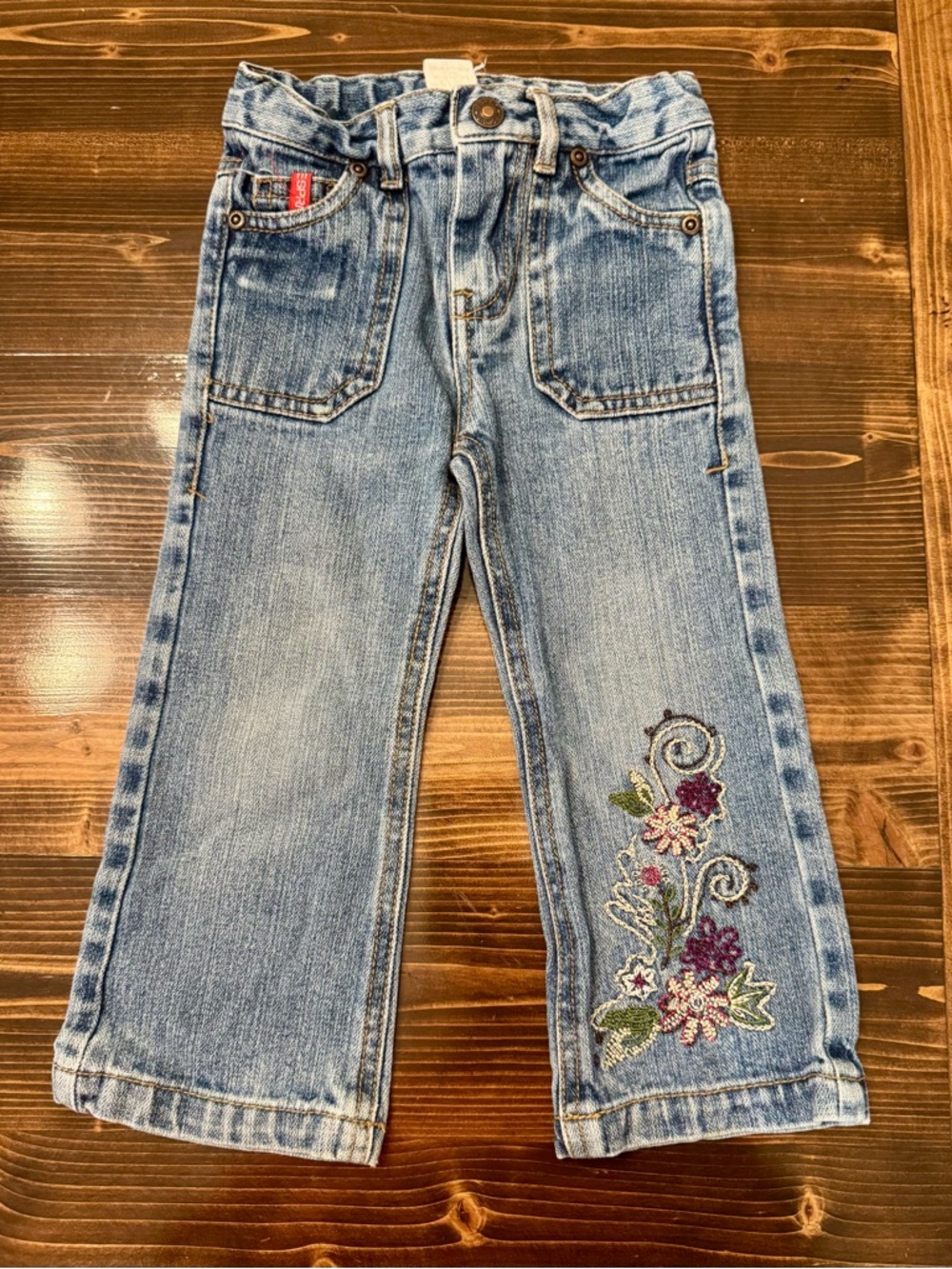 Vintage Esprit Light Blue Denim Jeans with Floral Embroidery Size 2T
